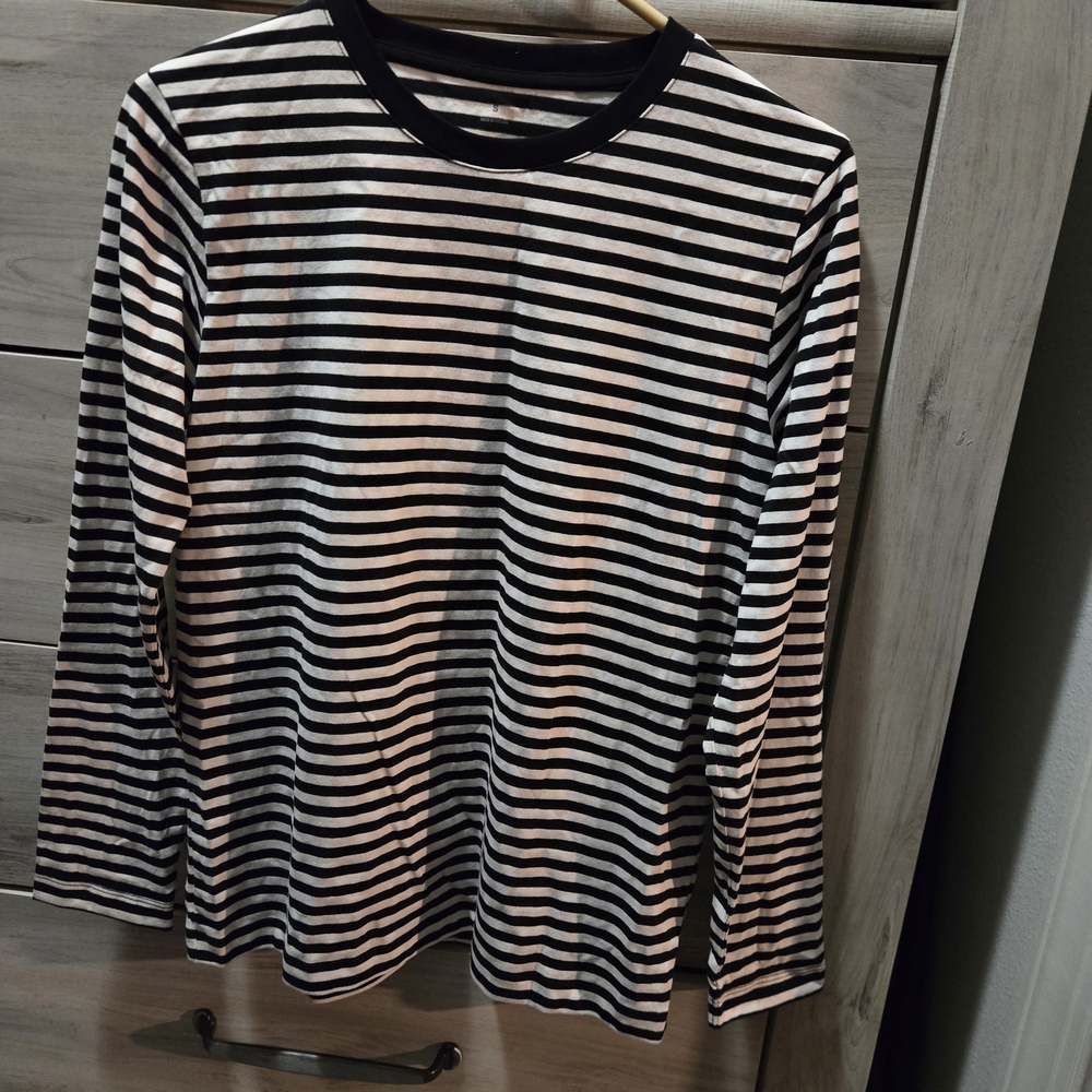 Muji Brand black and White Striped Long Sleeve Shirt